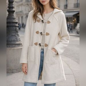 ba&sh Cotton Duffle Coat Cream Ivory Hooded Toggle Jacket Women’s Size XS